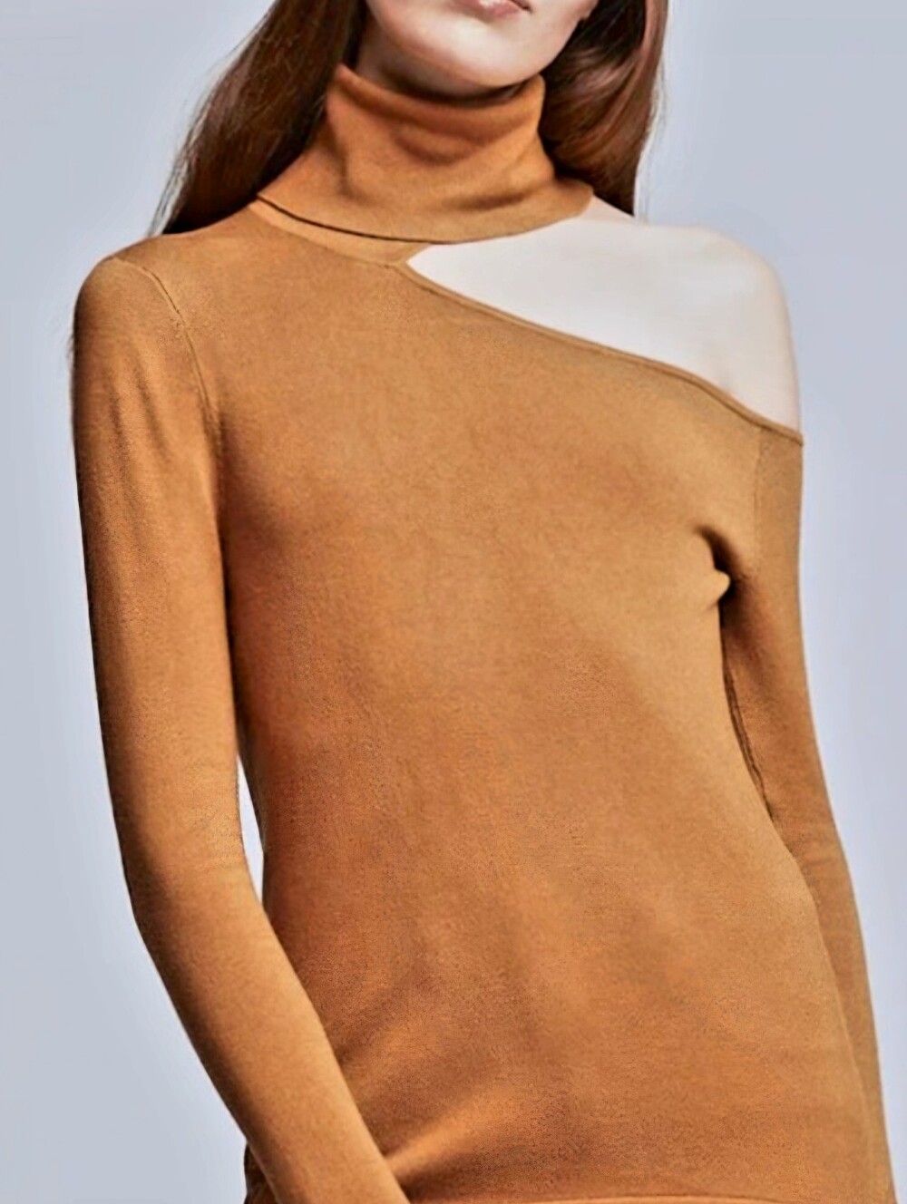 L'agence Asymmetrical One-Shoulder Turtleneck Sweater - Camel